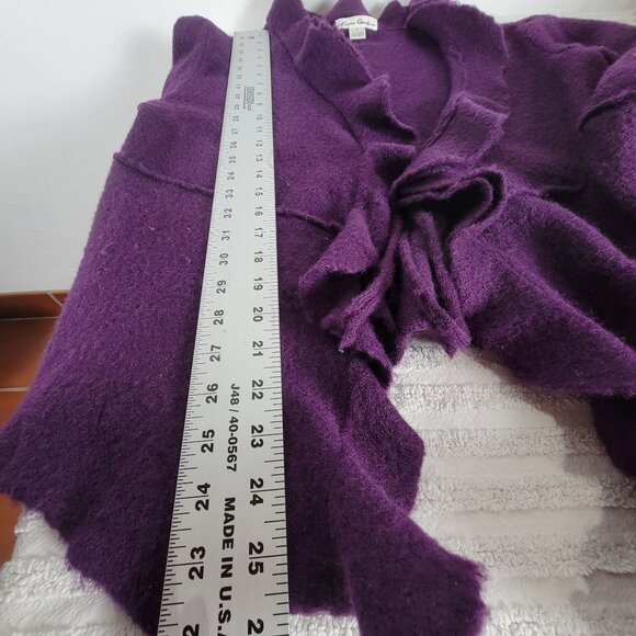 Marisa Christina Womens Purple Wool Ruffled Cardigan Sweater Large Tie-Front - Picture 7 of 7